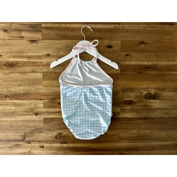 Bailey Boys Blue Pink Gingham One Piece Tank Swimsuit Classic Preppy Beach 4T - Picture 4 of 7
